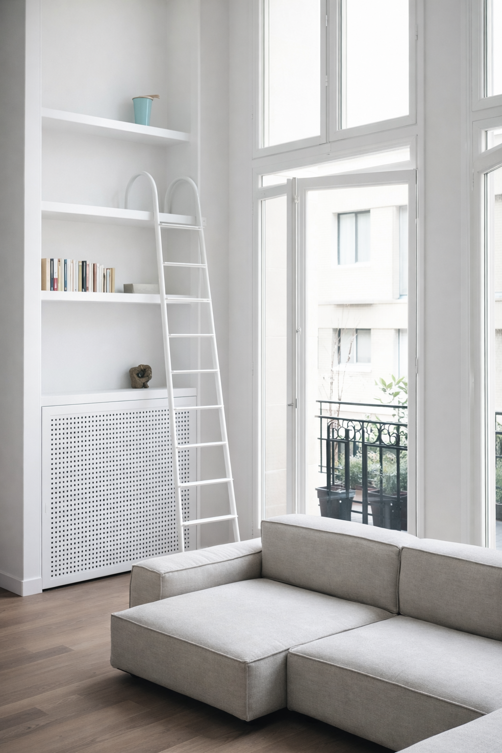 Bright living room with French doors