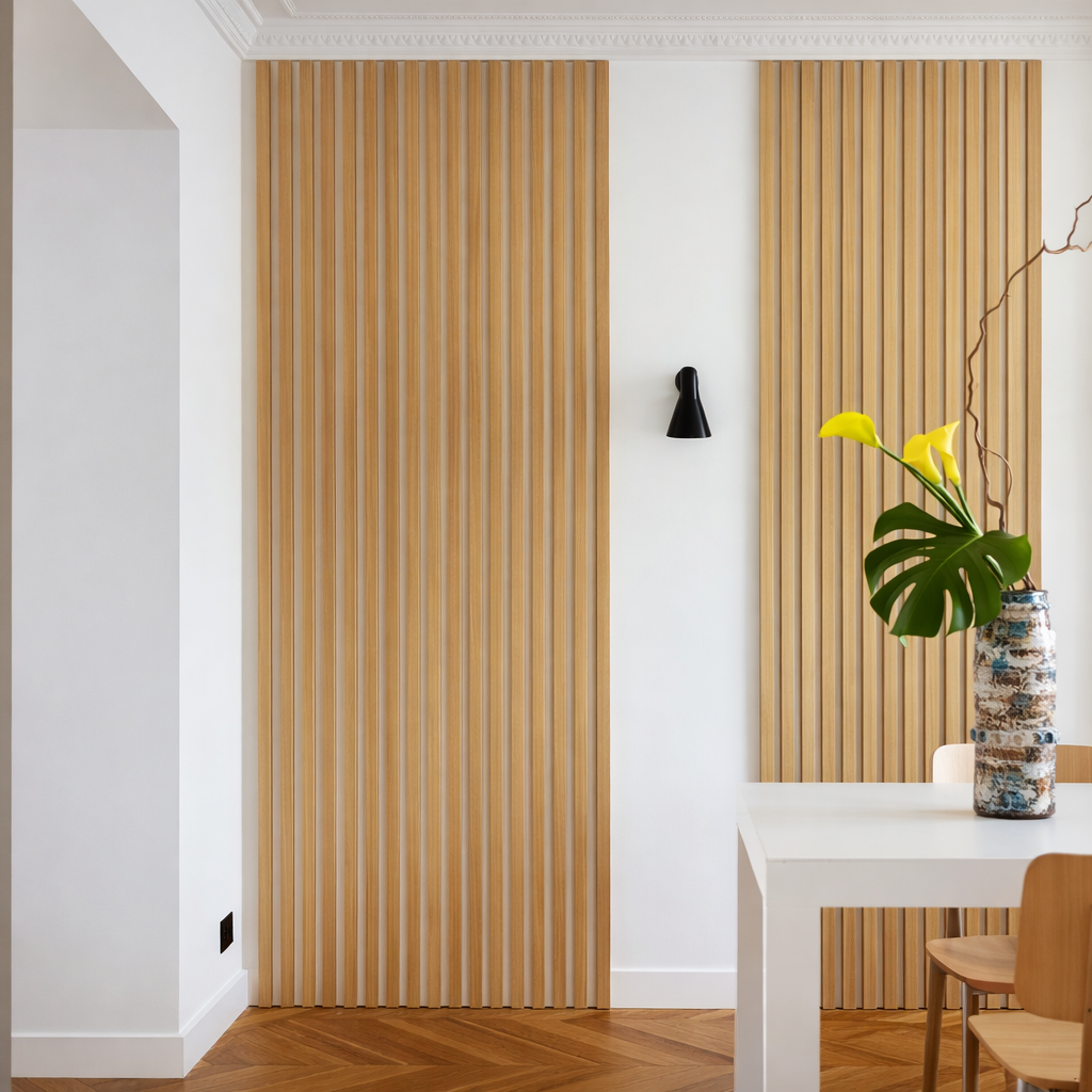 Modern living space with wooden panels