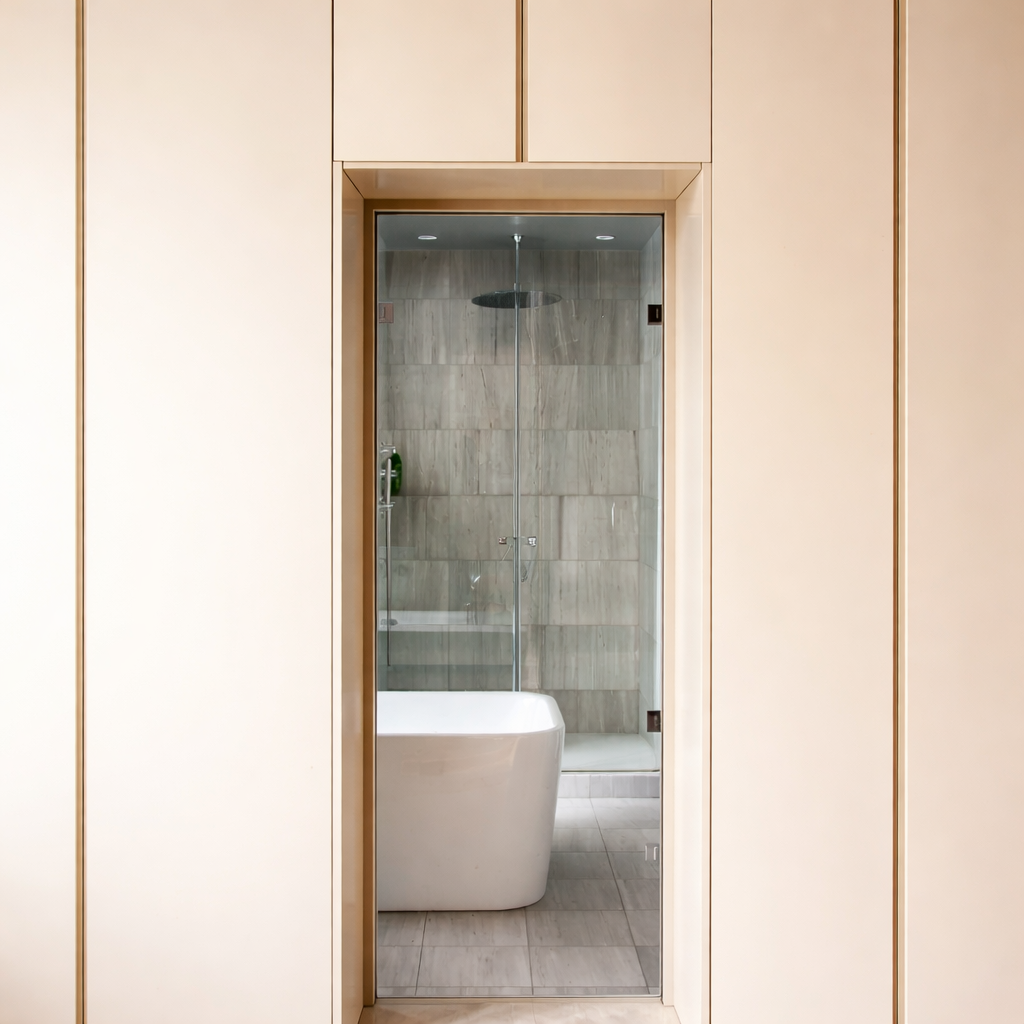 Modern minimalist bathroom entrance